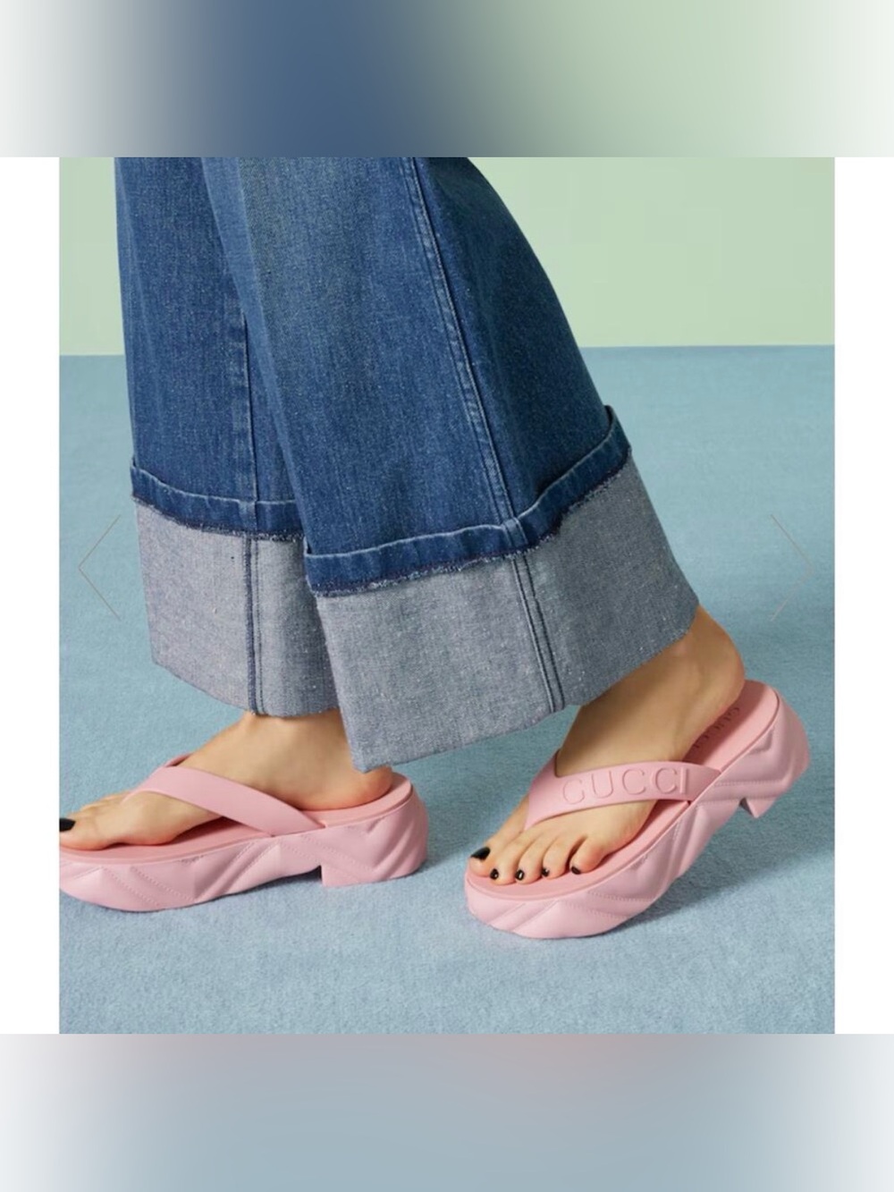 Gucci Wild Rose Pink Rubber Logo Thong Platform Sandals EU 37